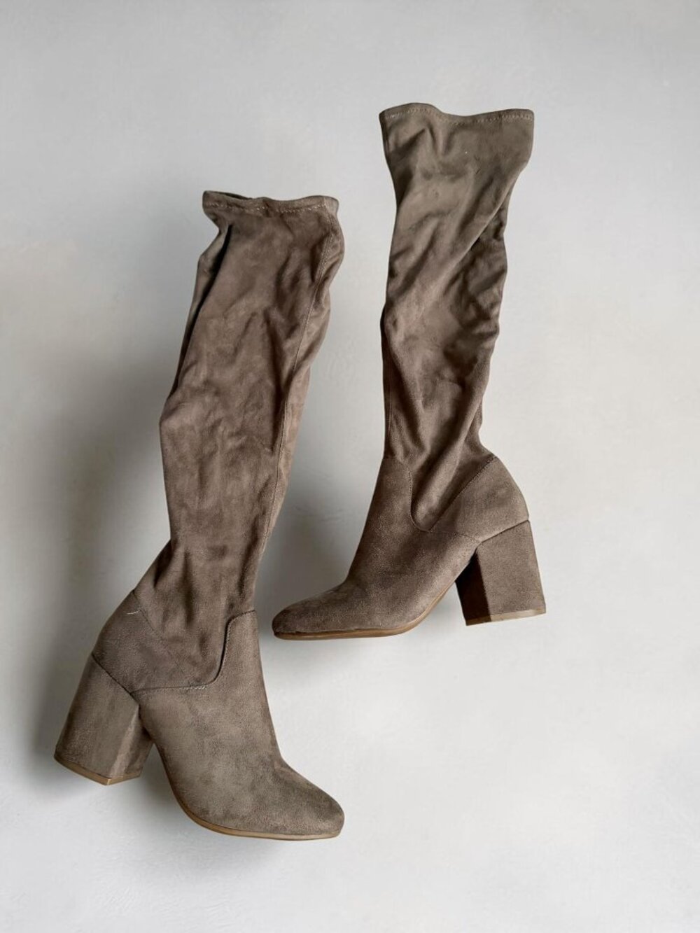 BARIII Faux Suede Taupe Pull On Boots Size 7